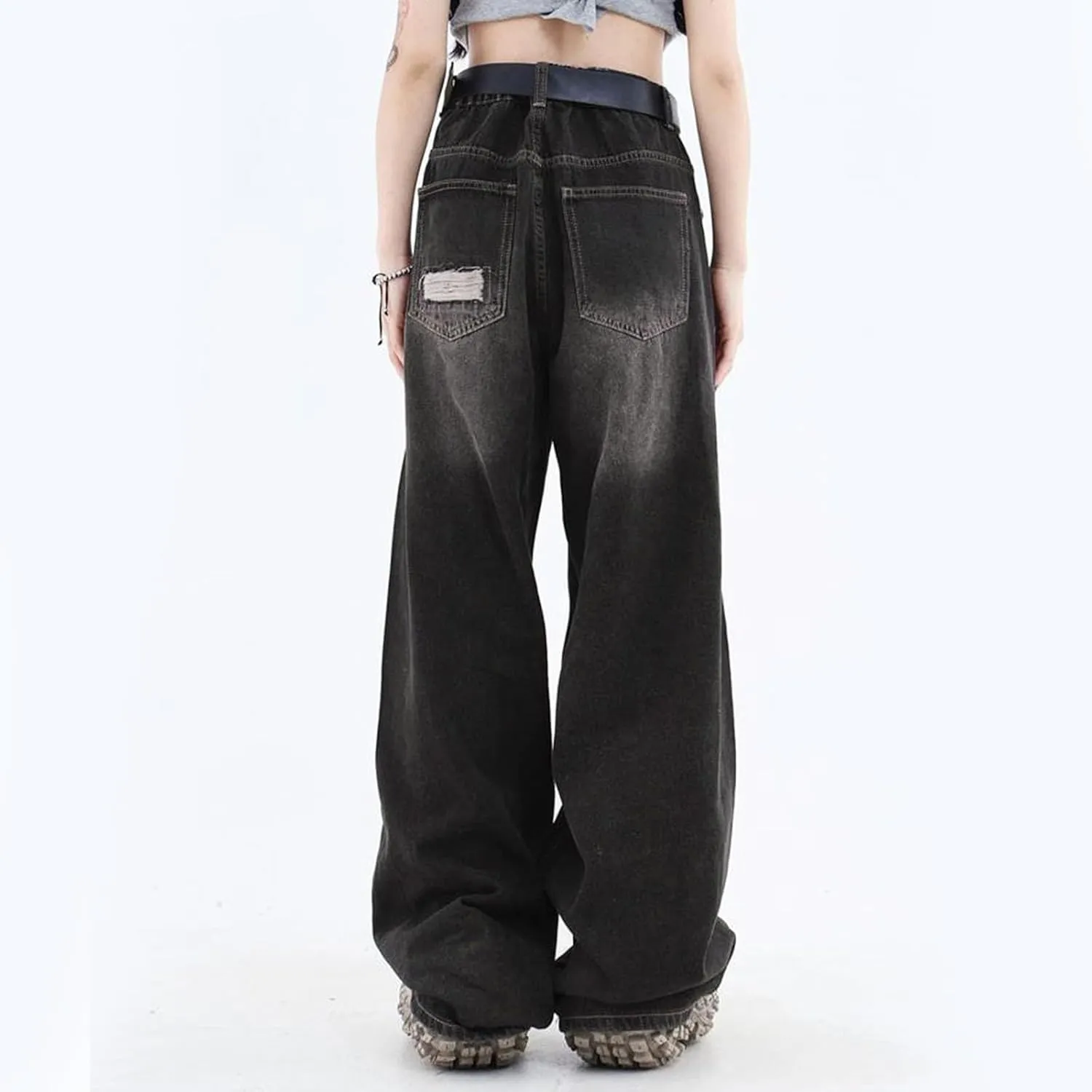 2024 Wide Leg Jeans for Women High Waist Stretchy Denim Capri Pants Fold Hem Cropped Baggy Denim Pants Trouser Jeans