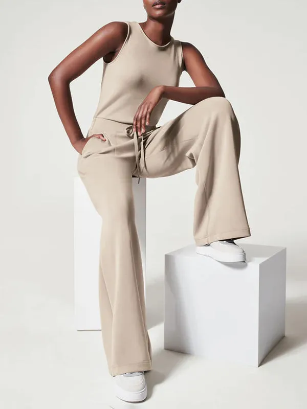 2Pcs Tank Top Wide Leg Pants Romper