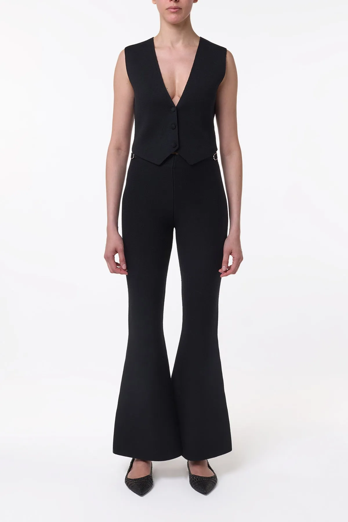 Ayala Flare Cropped Knit Pant in Black Merino Wool Cashmere
