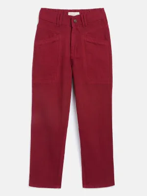 Girls Burgundy Front Pocket Straight Jeans