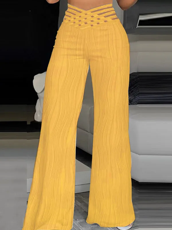 Hollow Ripple Pleated Wide Leg Long Pants