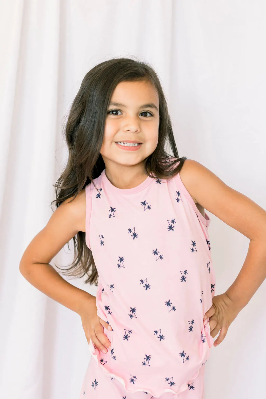 Kids Cozy Pink Palm Pajama Pants Set