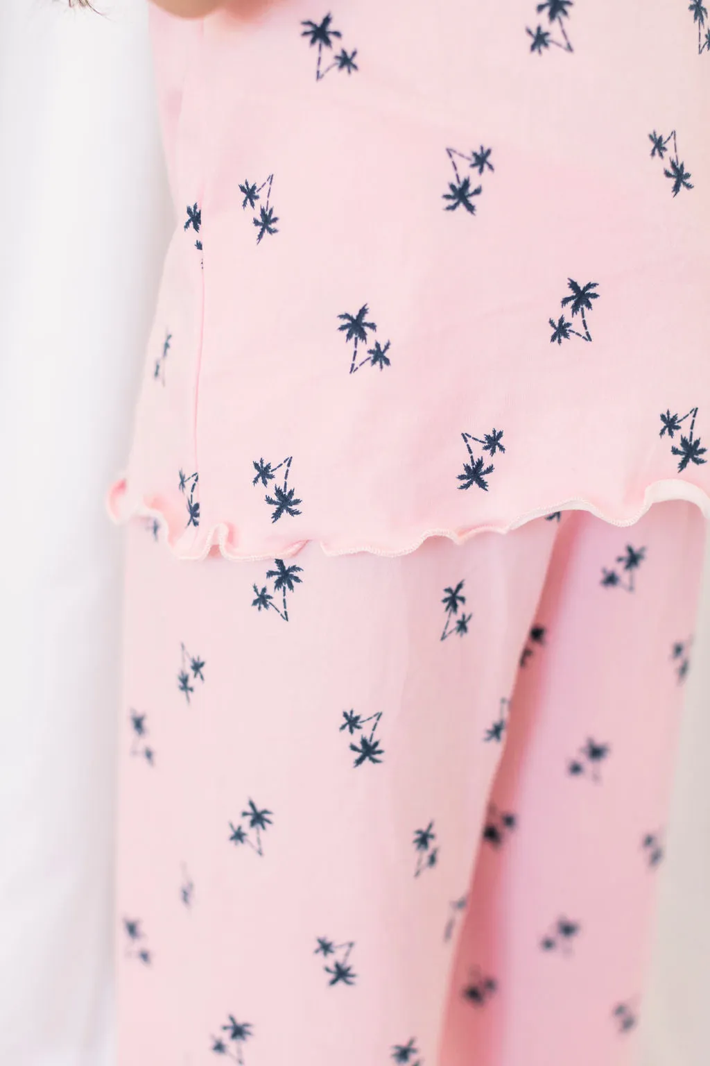 Kids Cozy Pink Palm Pajama Pants Set