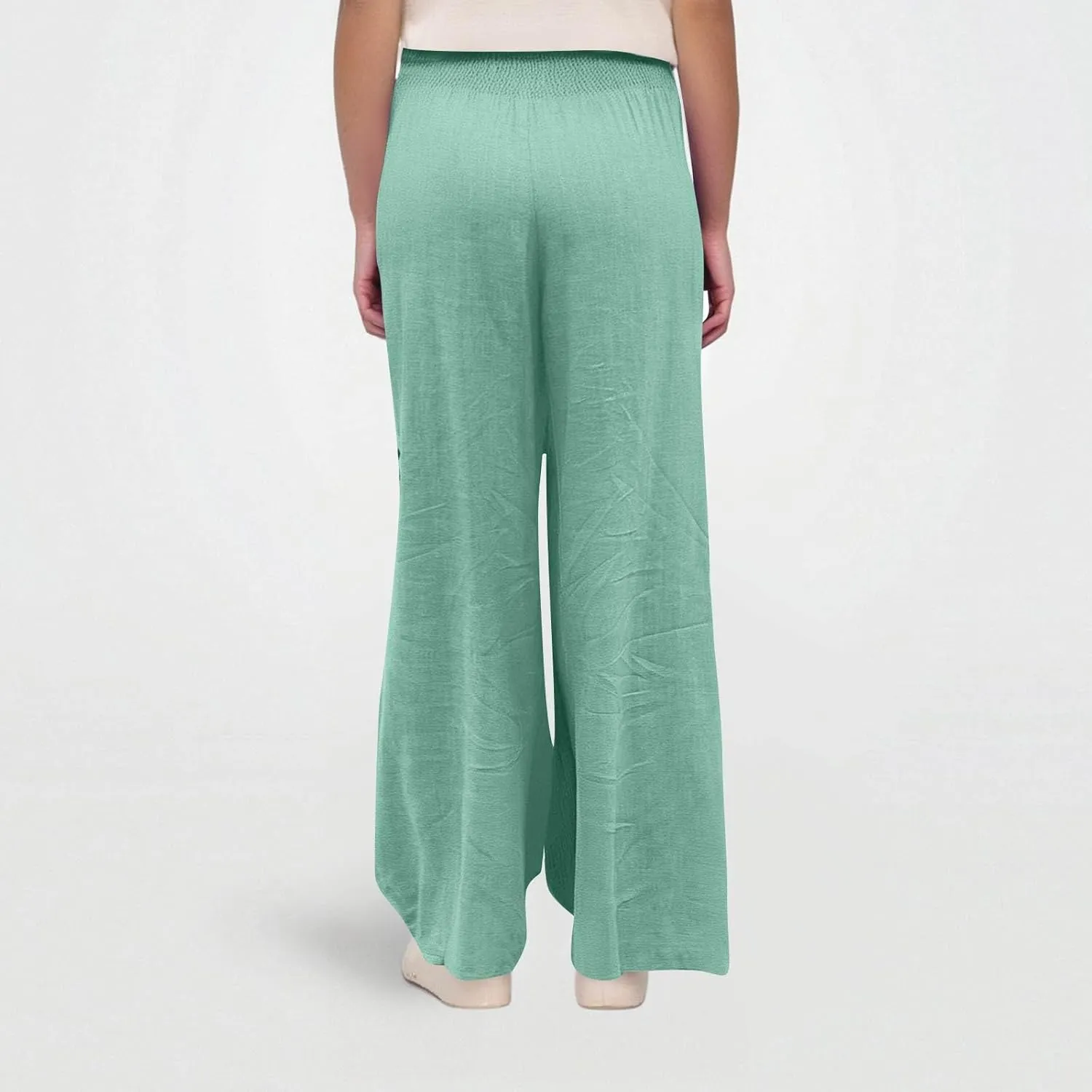 Linen Pants Woman Summer High Waist Palazzo Pants Pleated Baggy Pant Dressy Trousers with Pockets (S-XXL)
