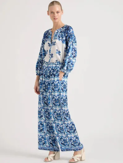 Lola - Shambala Marg Navy Silk Palazzo Pant