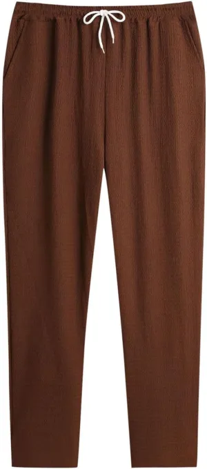 Mens Casual Pants Relaxed Fit Wide Leg Trousers High-Rise Summer Elastic Waist Drawstring Casual Flat Front Pants