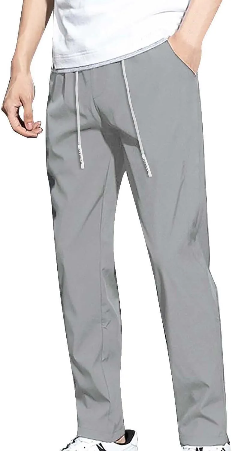 Mens Golf Pants Stretch Relaxed Fit Stretch Active Pants Ice Silk Breathable Casual Comfy Pant Trousers with Pockets