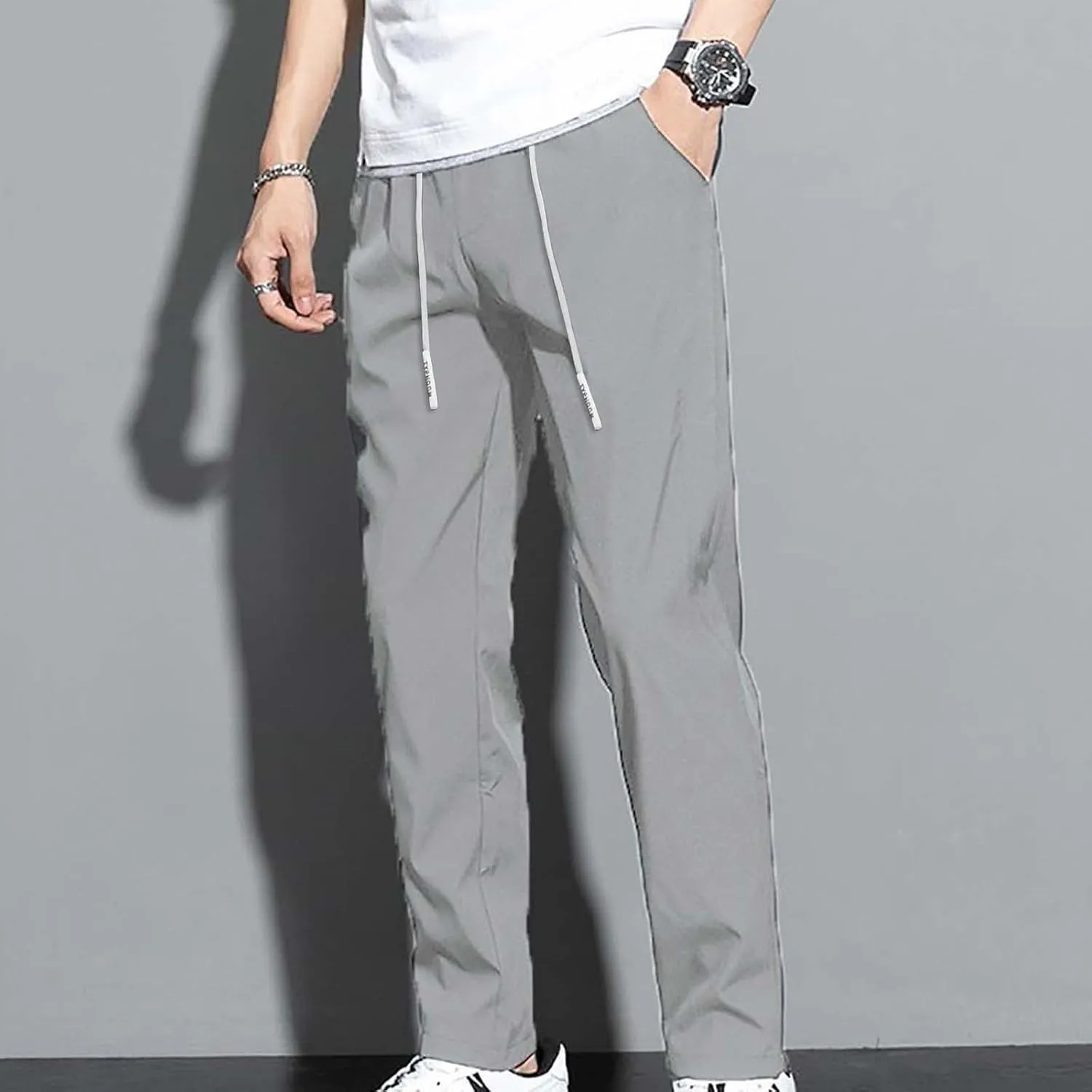Mens Golf Pants Stretch Relaxed Fit Stretch Active Pants Ice Silk Breathable Casual Comfy Pant Trousers with Pockets