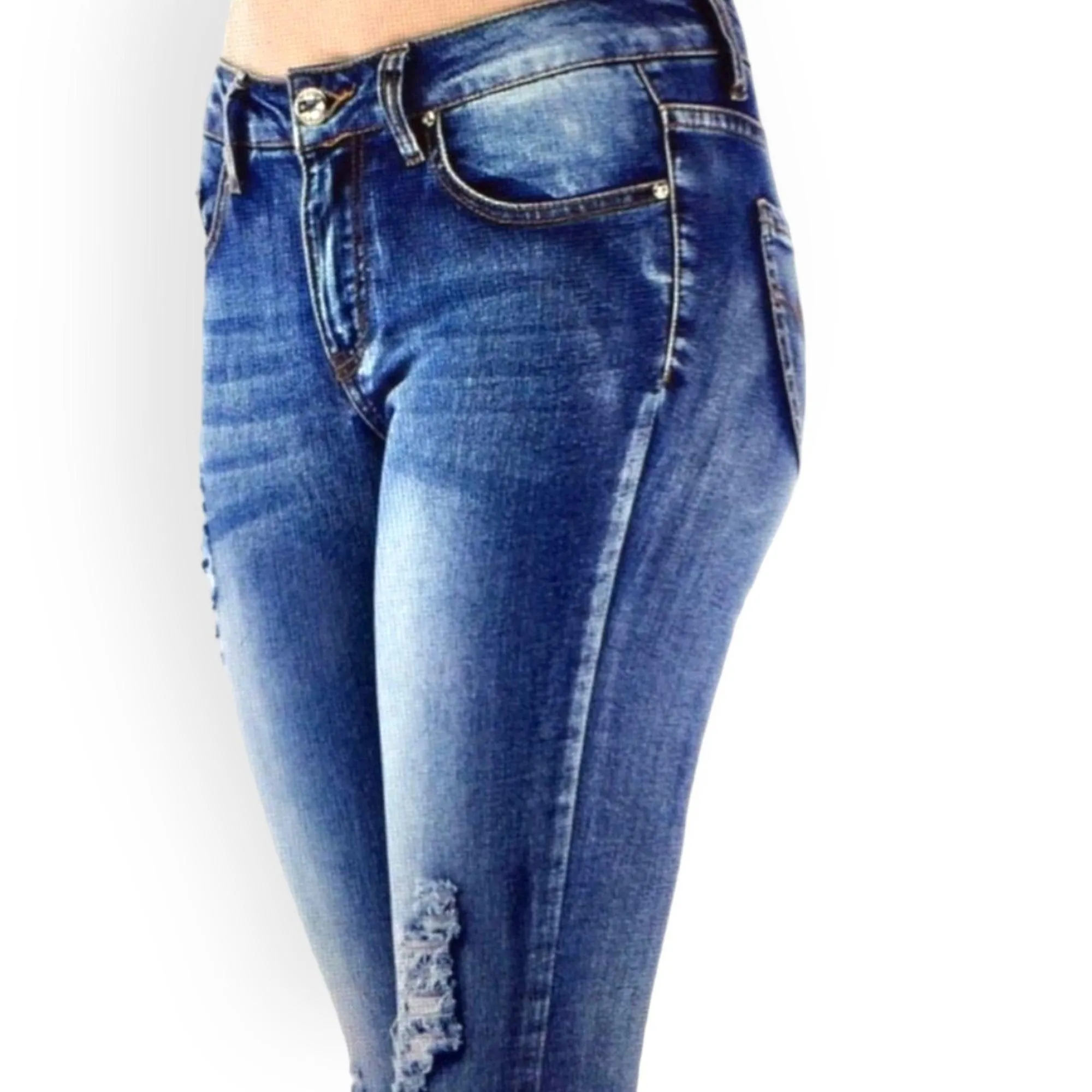 Mid Rise Distressed Denim Skinny Jeans