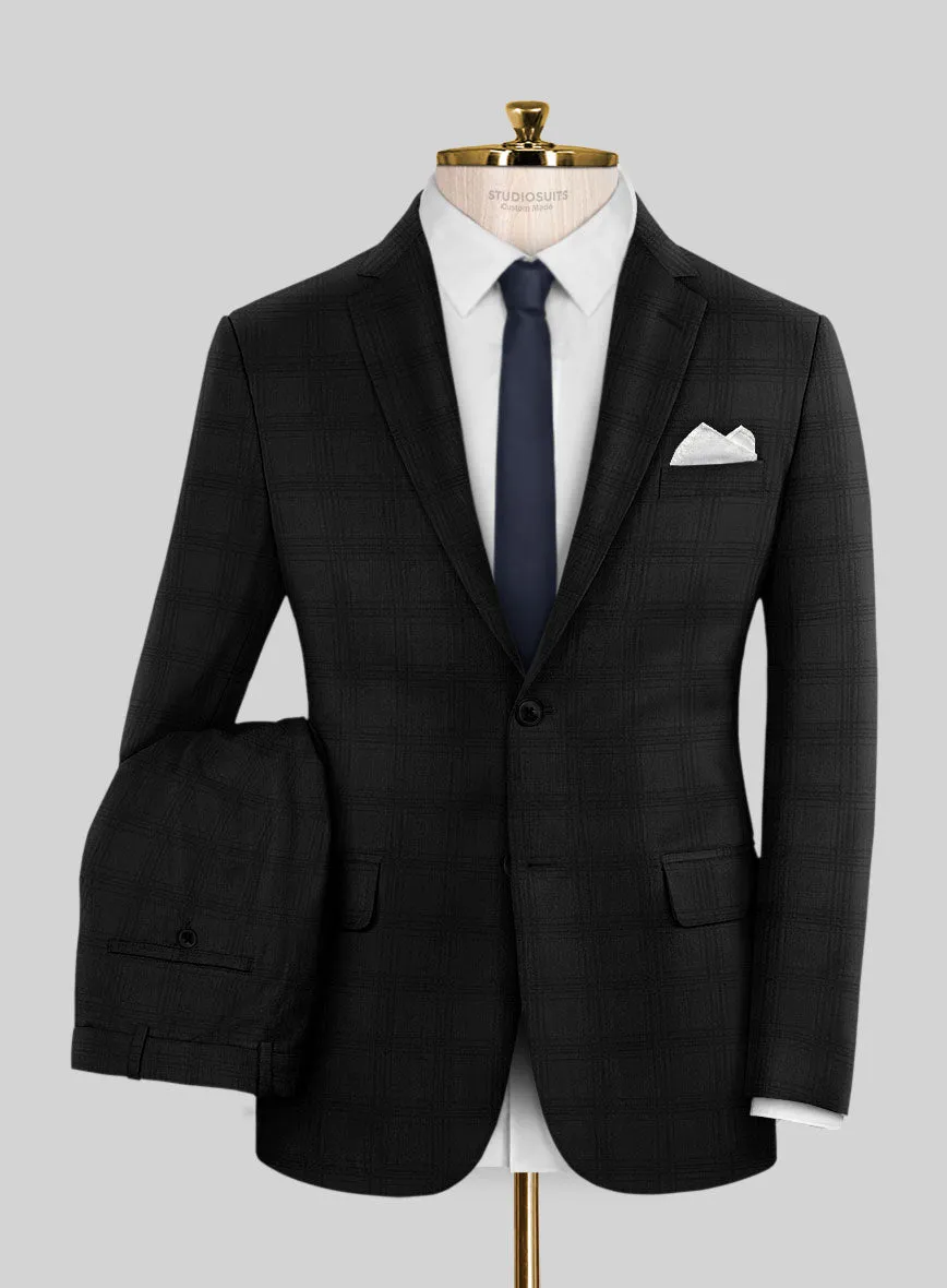 Napolean Brook Overcheck Black Wool Suit