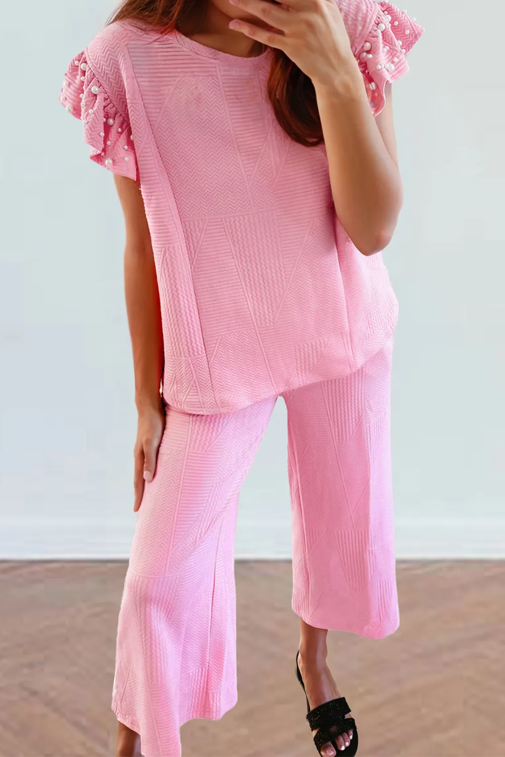 Pearl Beaded Top and Pants Set