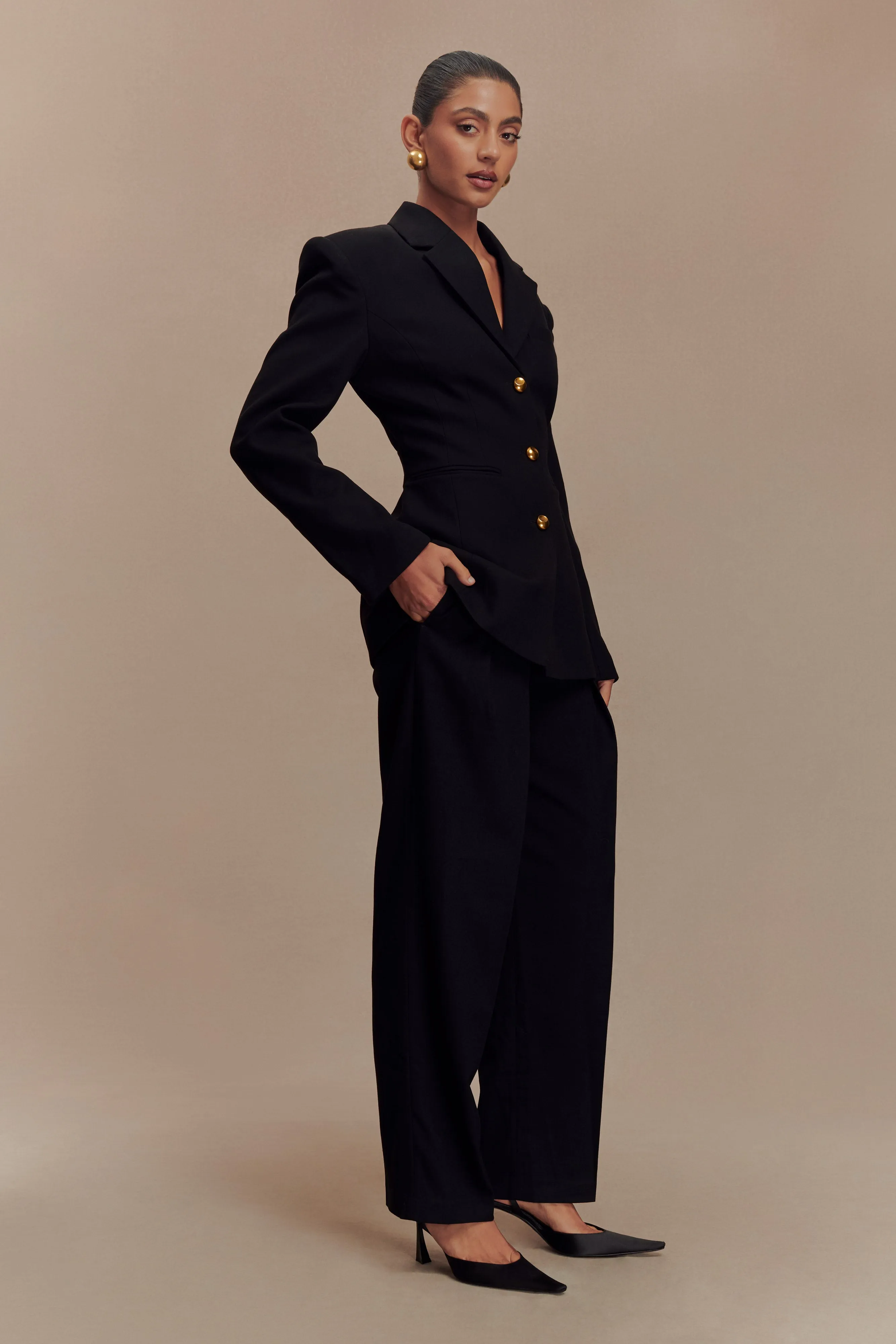 Penelope Pleated High Waisted Pants - Black