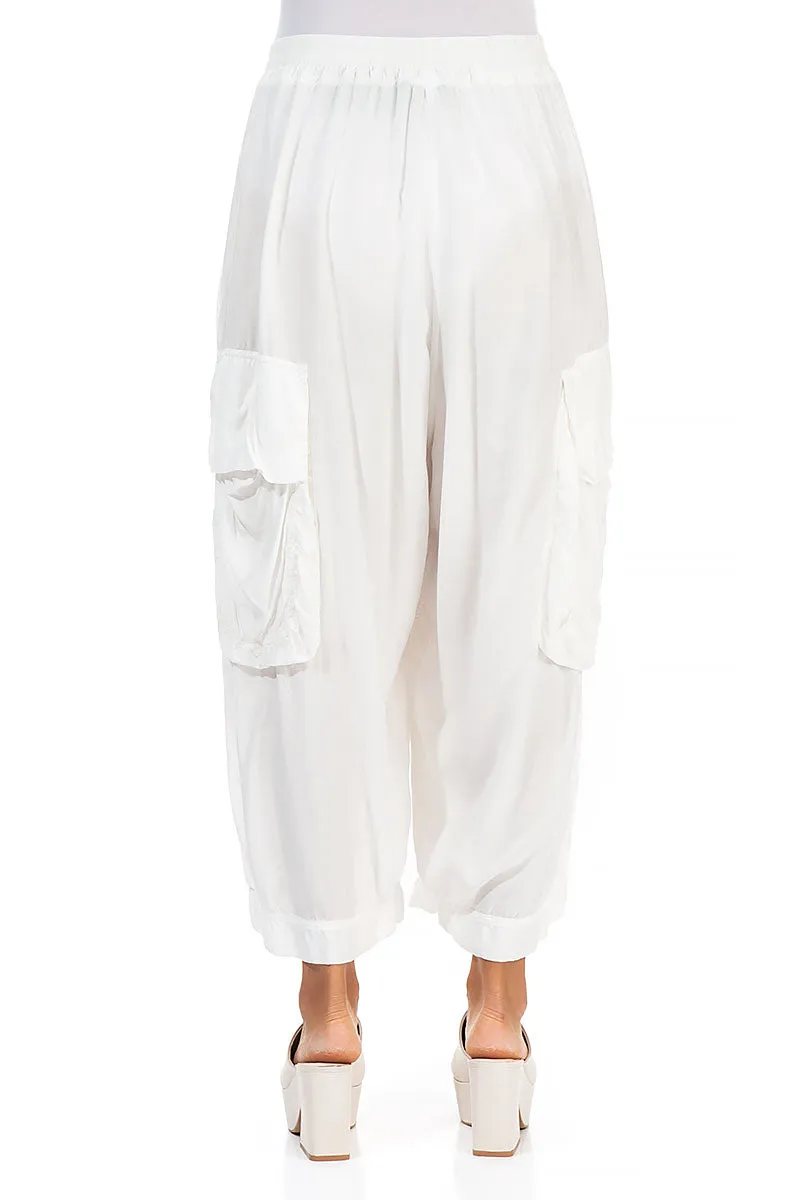 Pockets White Silk Bamboo Trousers