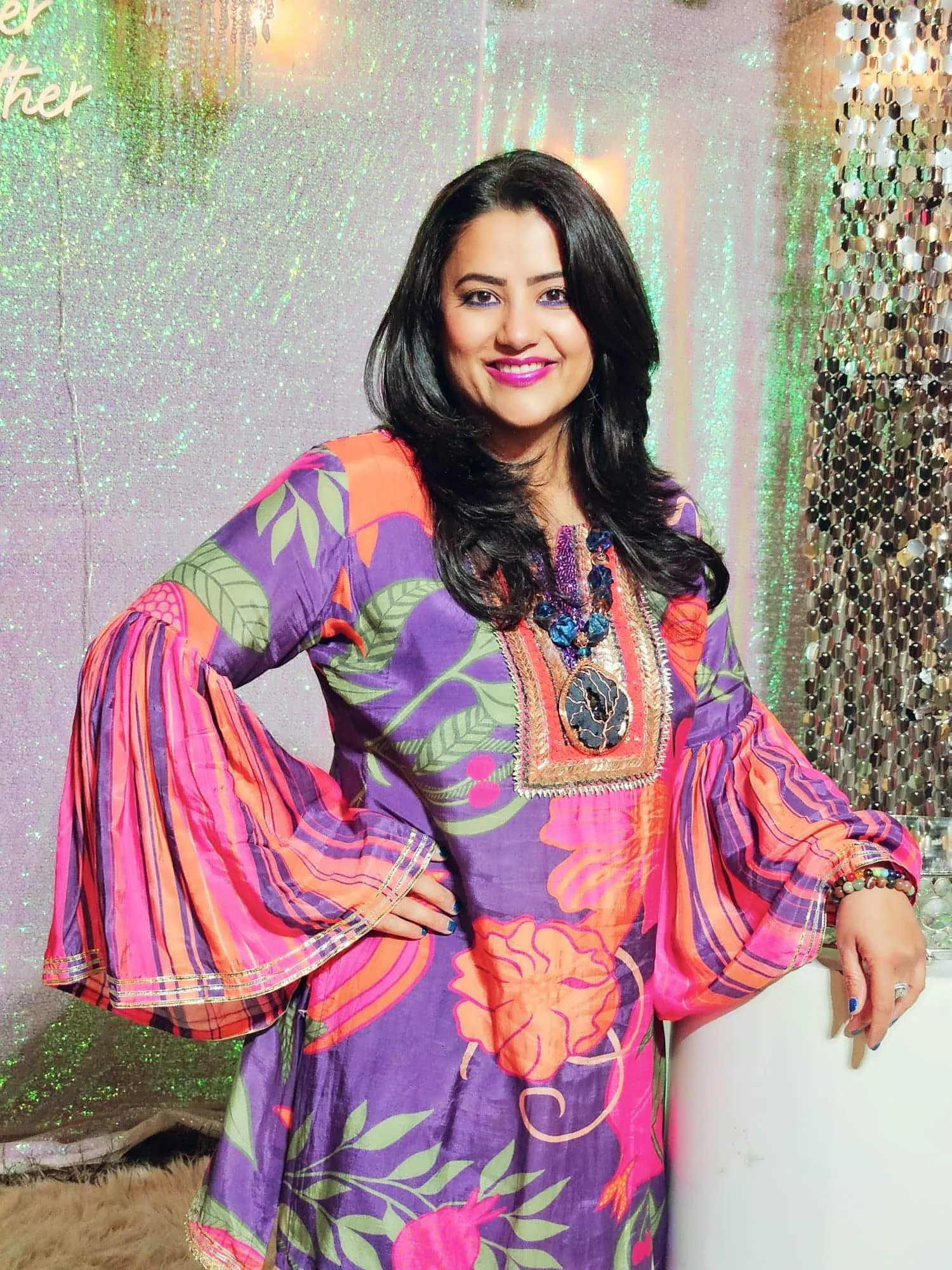 Purple Pink Dhoti Set