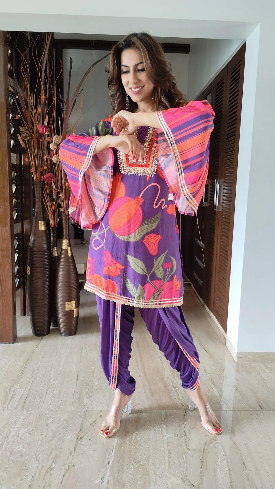 Purple Pink Dhoti Set