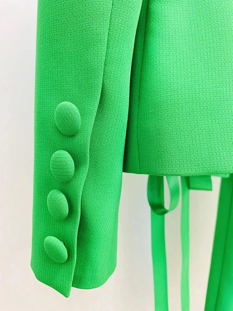 Ribbons Lacing Two Piece Green Suit Set