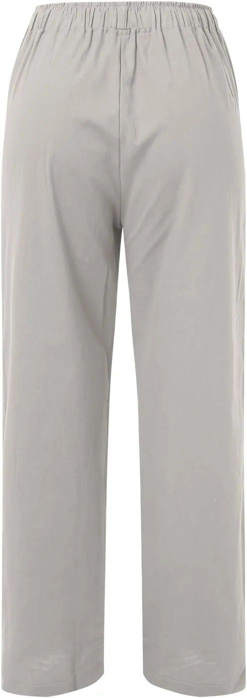sdbrld Linen Pants Women Summer Trendy Casual High Waist Trousers Drawstring Loose Fit Lightweight Long Palazzo Gauze Pants