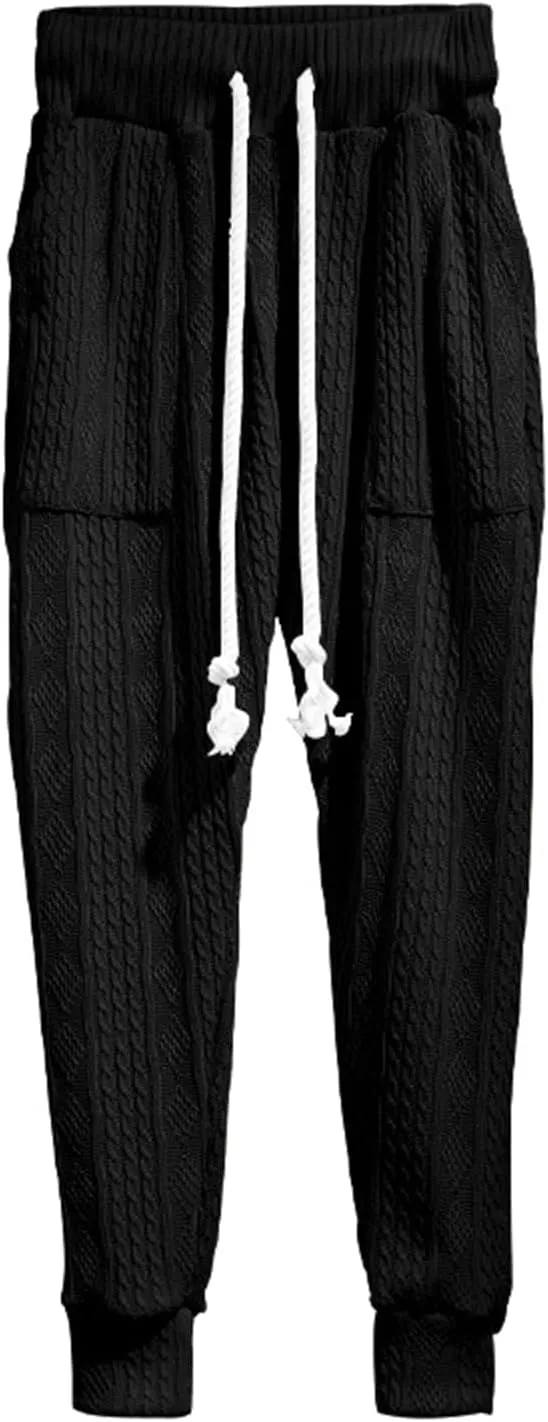 Sweatpants for Men Knited Drawstring Casual Trendy Lightweight Slim Fit Pants Outdoor Workout Running Trousers Pockets