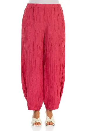 Tapered Barrel Raspberry Crinkled Silk Trousers