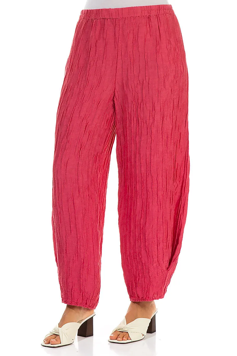 Tapered Barrel Raspberry Crinkled Silk Trousers