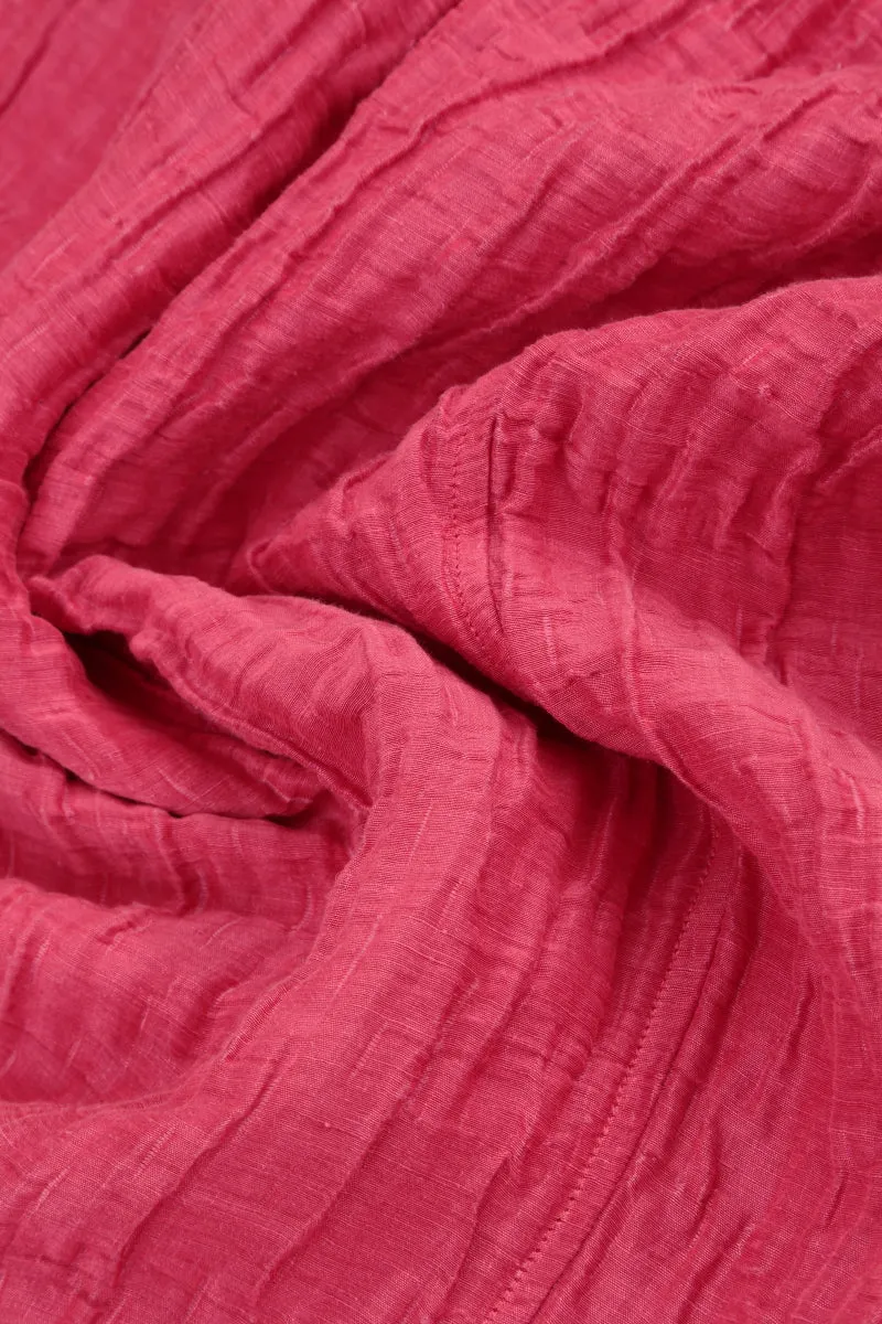 Tapered Barrel Raspberry Crinkled Silk Trousers