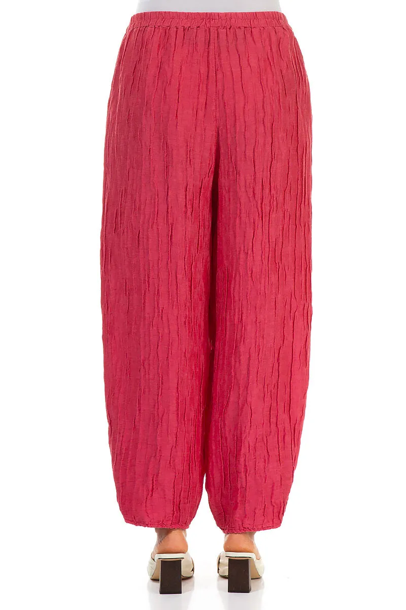 Tapered Barrel Raspberry Crinkled Silk Trousers