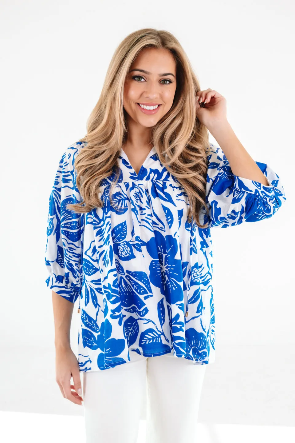 The Laken Puff Sleeve Tunic - Blue