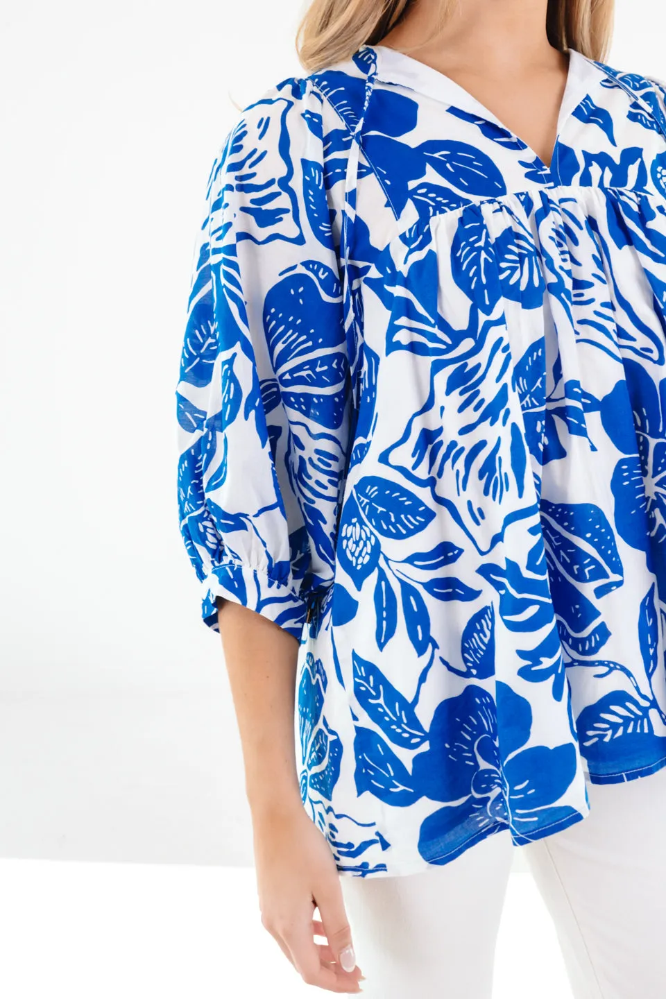 The Laken Puff Sleeve Tunic - Blue