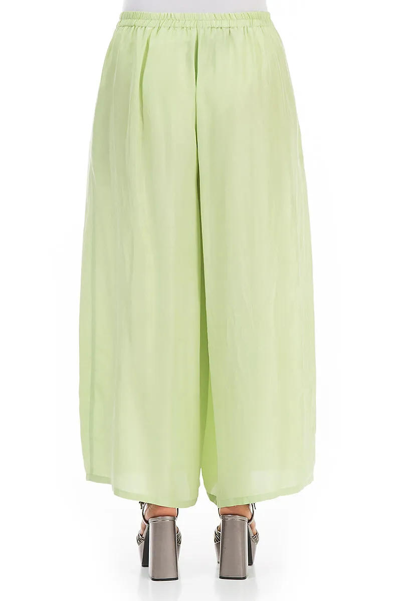 Wide Flowy Green Sorbet Pure Silk Trousers