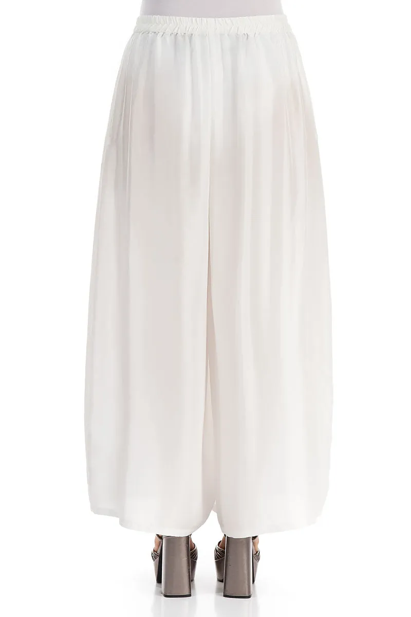 Wide Flowy White Pure Silk Trousers