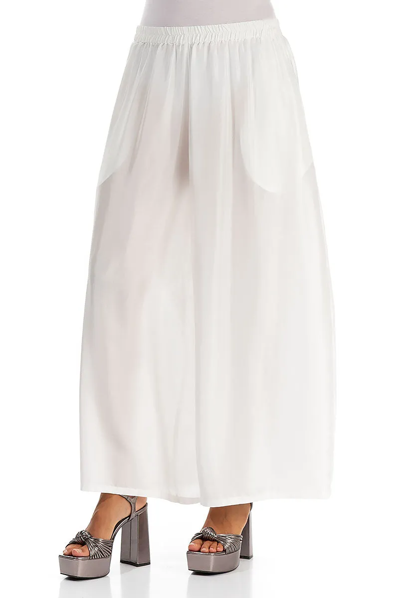 Wide Flowy White Pure Silk Trousers