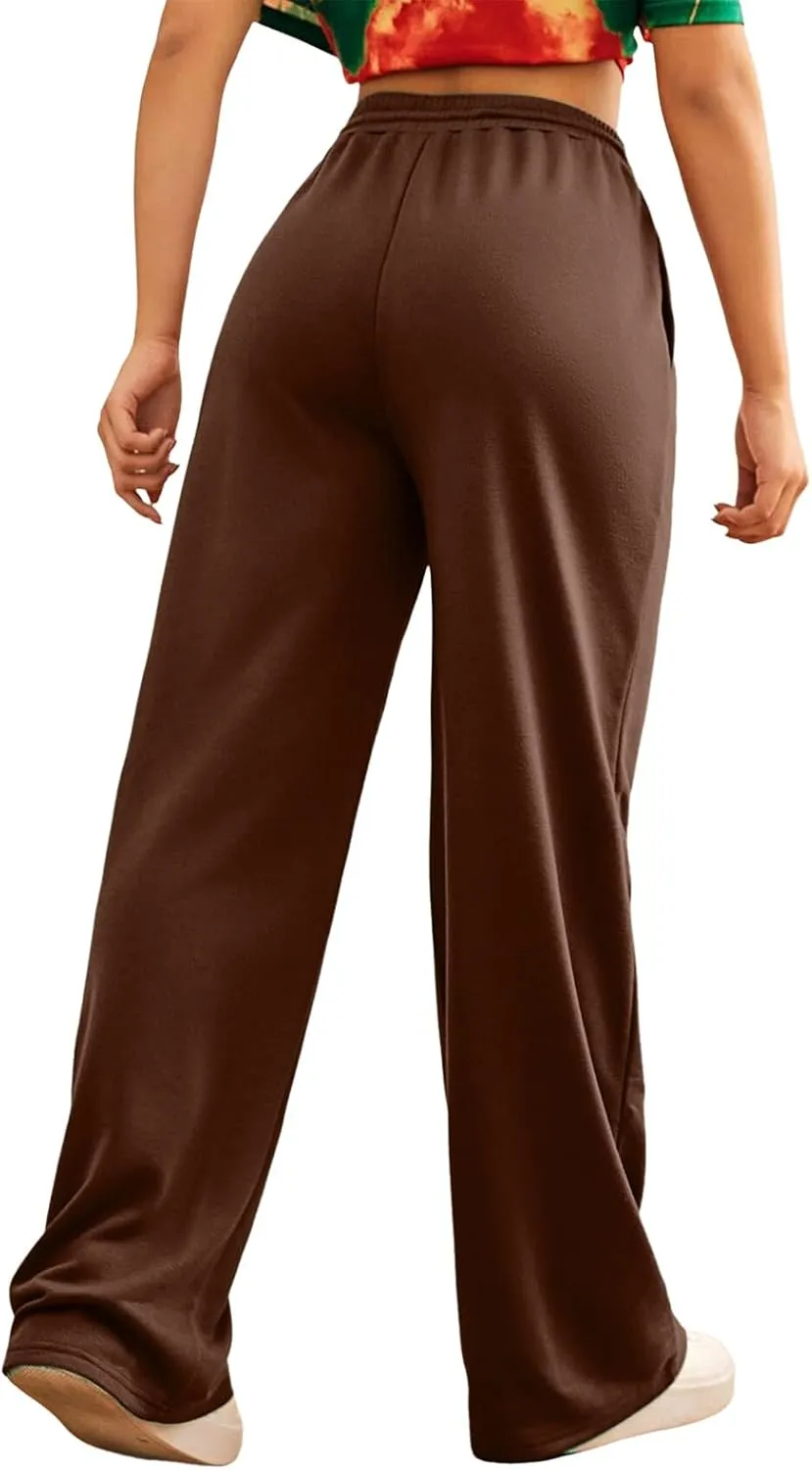 Wide Leg Sweat Pants for Womens High Waisted Baggy Sweatpants Casual Drawstring Workout Athletic Pants with Pockets