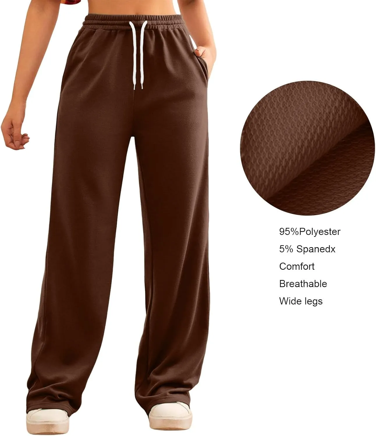 Wide Leg Sweat Pants for Womens High Waisted Baggy Sweatpants Casual Drawstring Workout Athletic Pants with Pockets