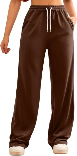 Wide Leg Sweat Pants for Womens High Waisted Baggy Sweatpants Casual Drawstring Workout Athletic Pants with Pockets