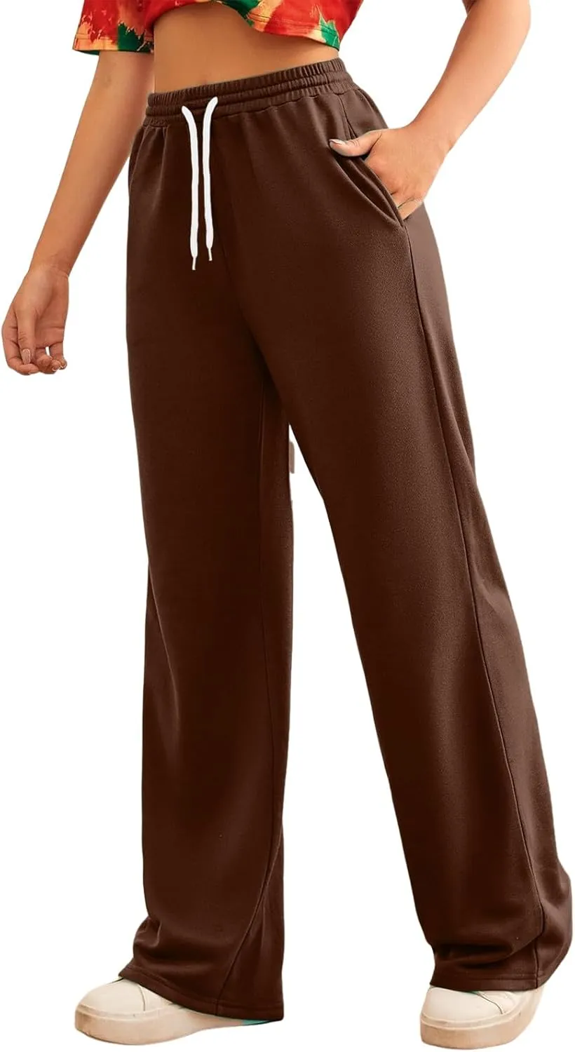 Wide Leg Sweat Pants for Womens High Waisted Baggy Sweatpants Casual Drawstring Workout Athletic Pants with Pockets