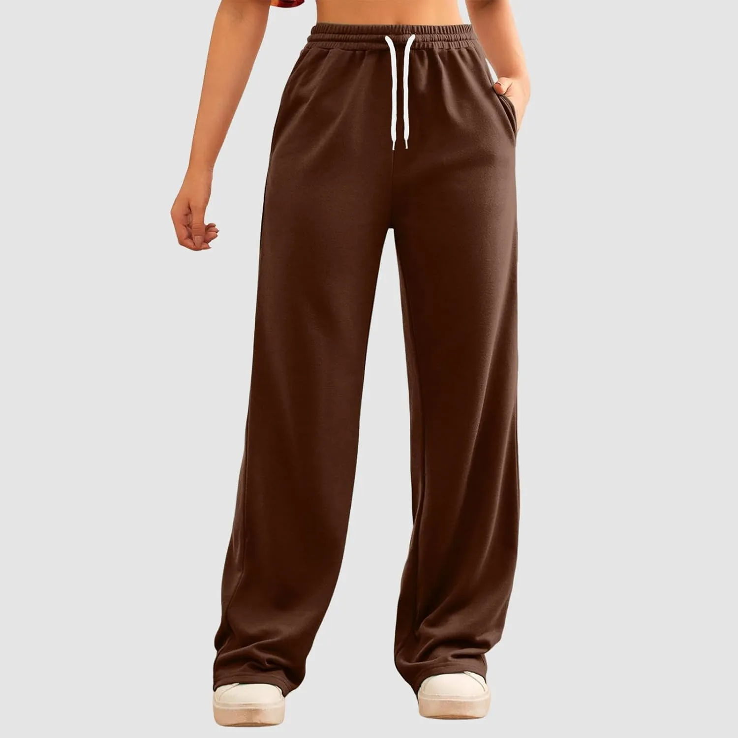 Wide Leg Sweat Pants for Womens High Waisted Baggy Sweatpants Casual Drawstring Workout Athletic Pants with Pockets