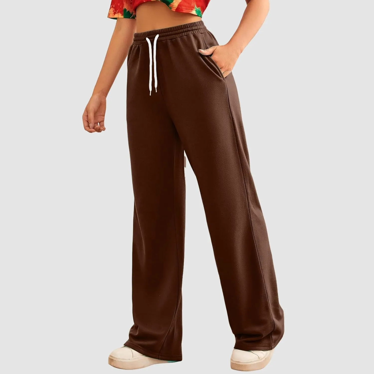 Wide Leg Sweat Pants for Womens High Waisted Baggy Sweatpants Casual Drawstring Workout Athletic Pants with Pockets