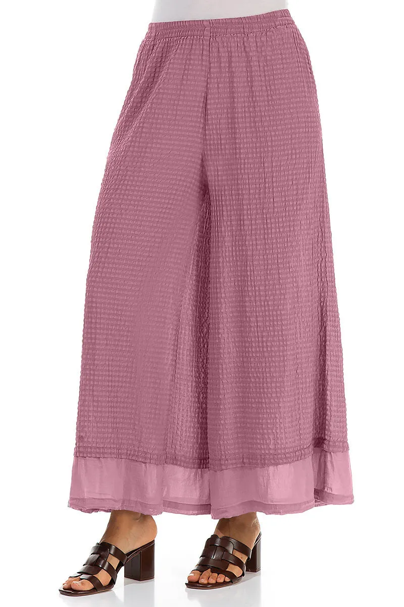 Wide Mauve Taupe Textured Silk Trousers