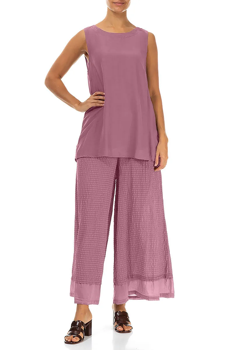 Wide Mauve Taupe Textured Silk Trousers