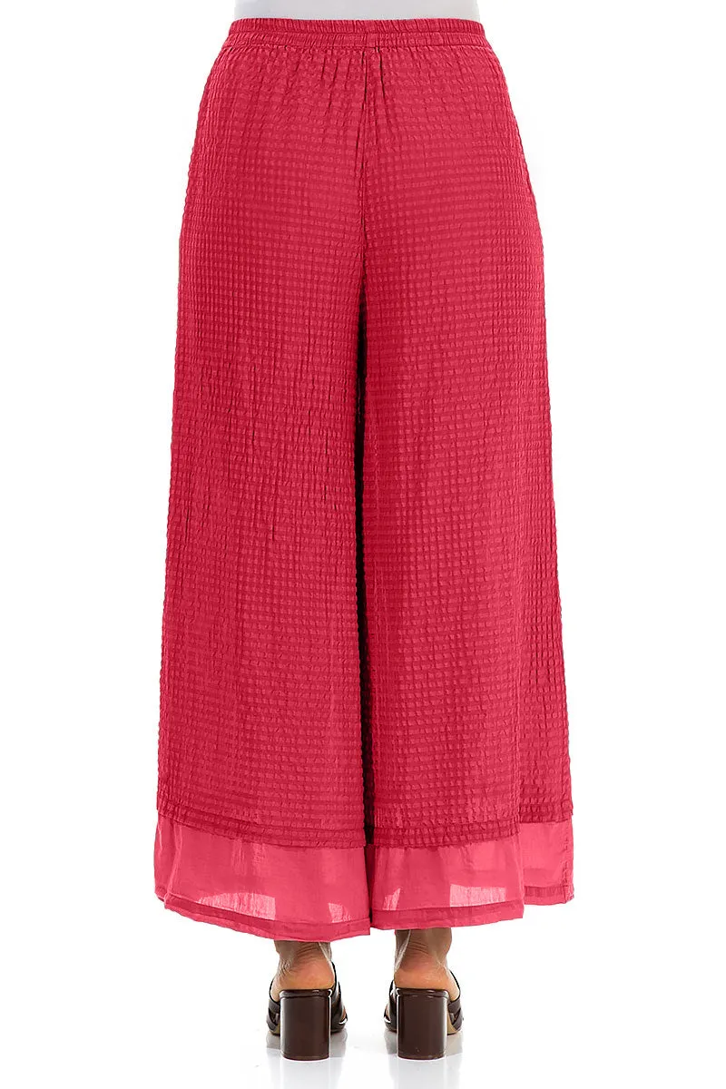 Wide Raspberry Textured Silk Trousers