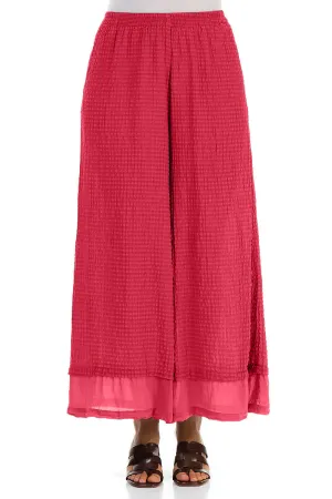 Wide Raspberry Textured Silk Trousers