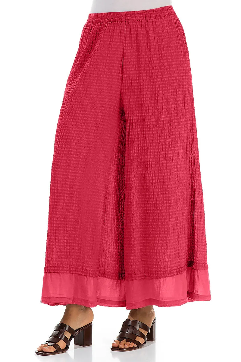 Wide Raspberry Textured Silk Trousers