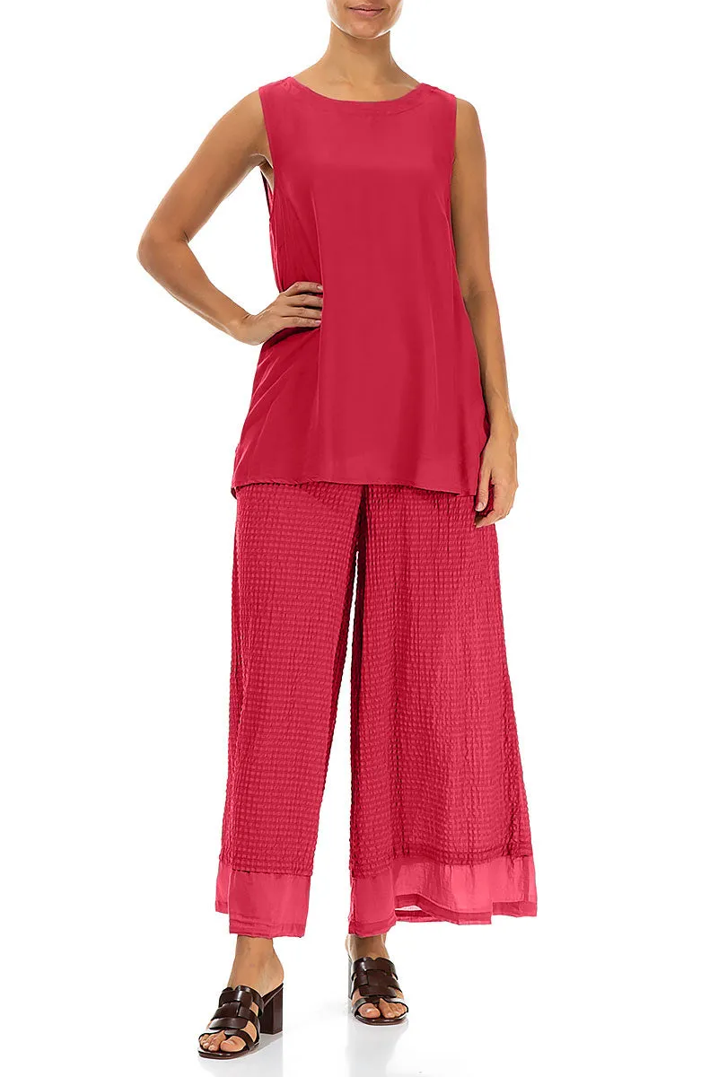 Wide Raspberry Textured Silk Trousers
