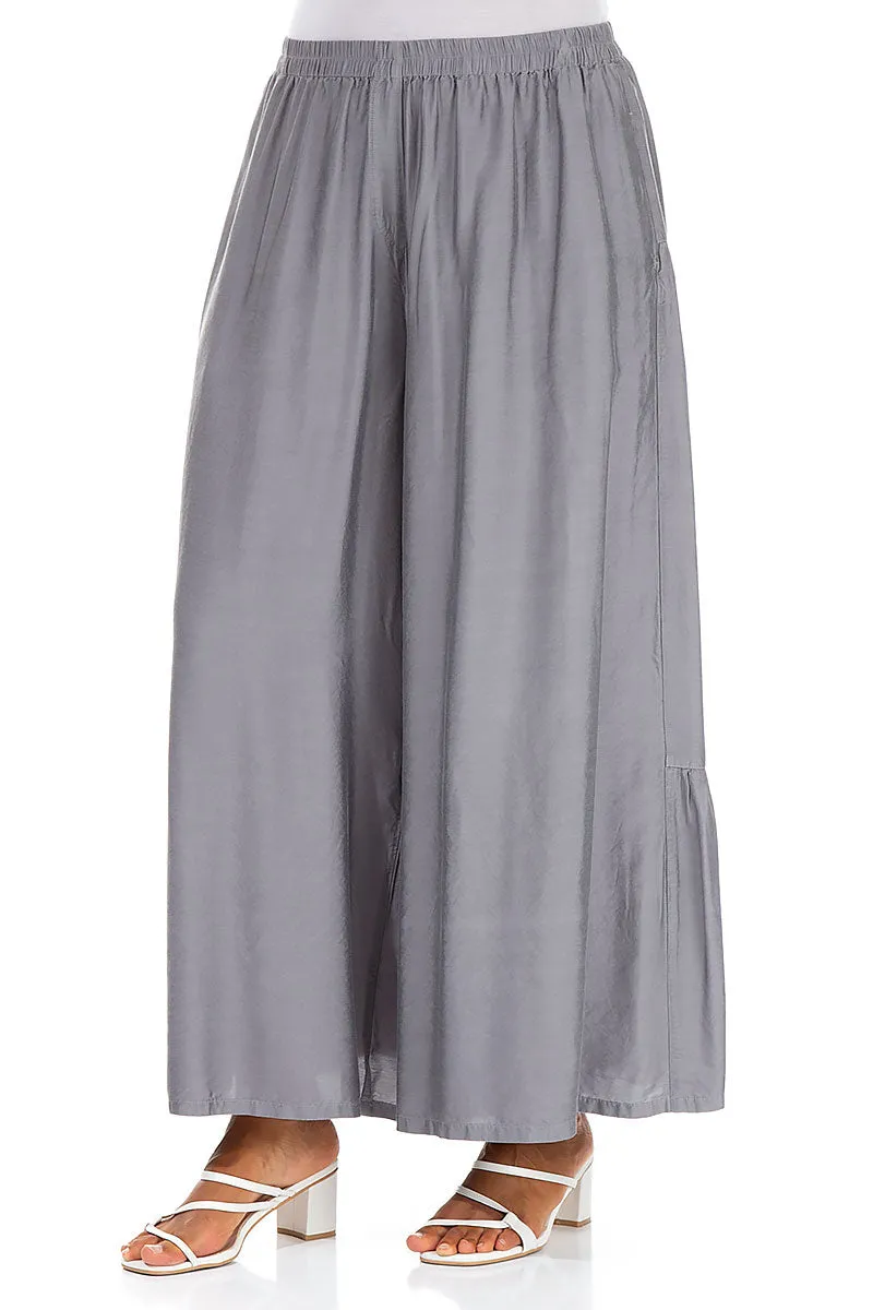 Wide Tiered Back Storm Grey Silk Bamboo Trousers