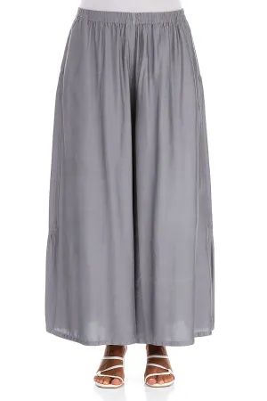 Wide Tiered Back Storm Grey Silk Bamboo Trousers