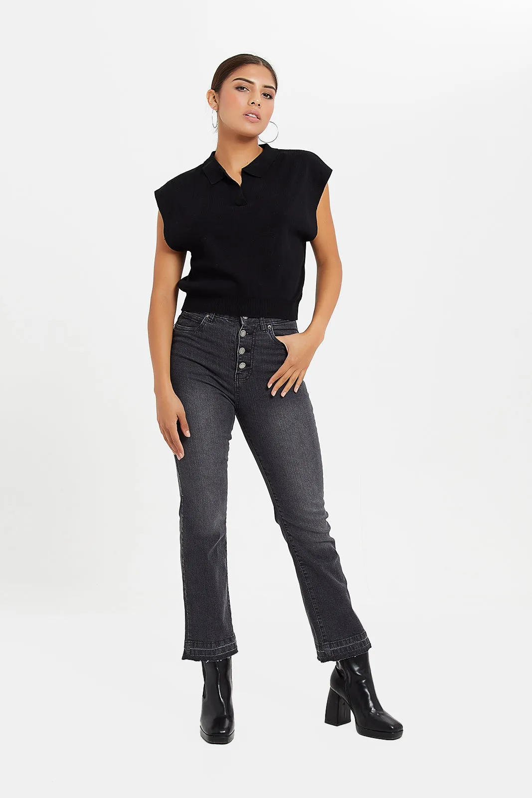 Women Grey Waist Straight Fit Jeans