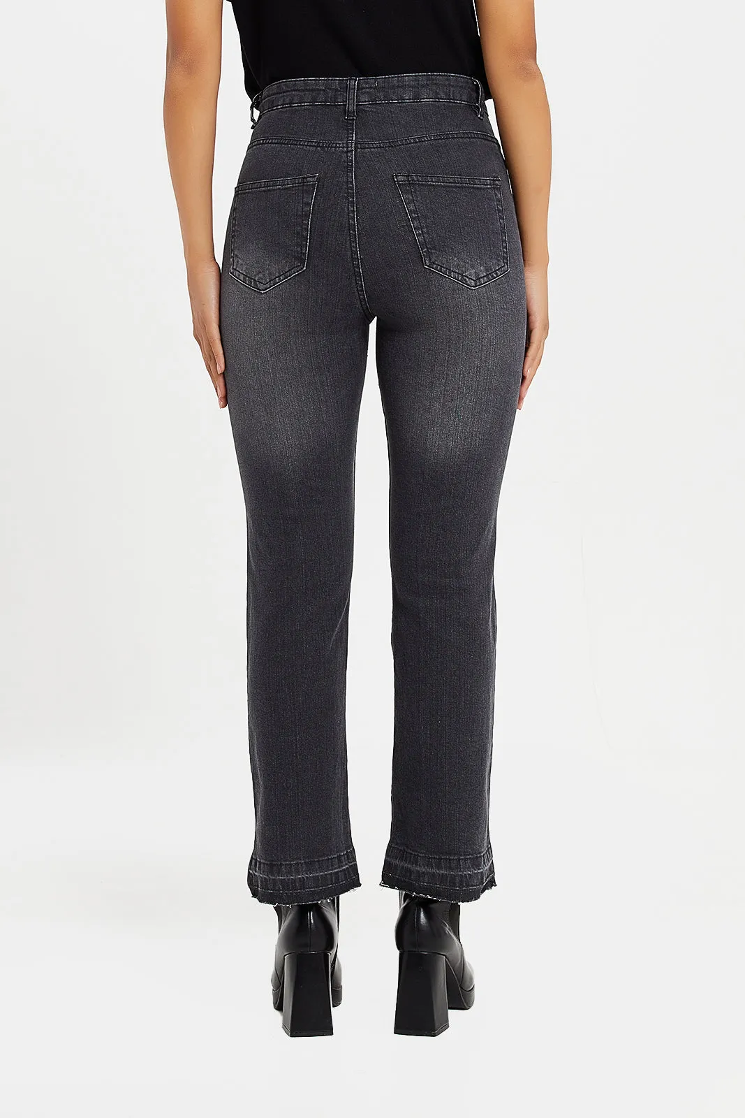 Women Grey Waist Straight Fit Jeans