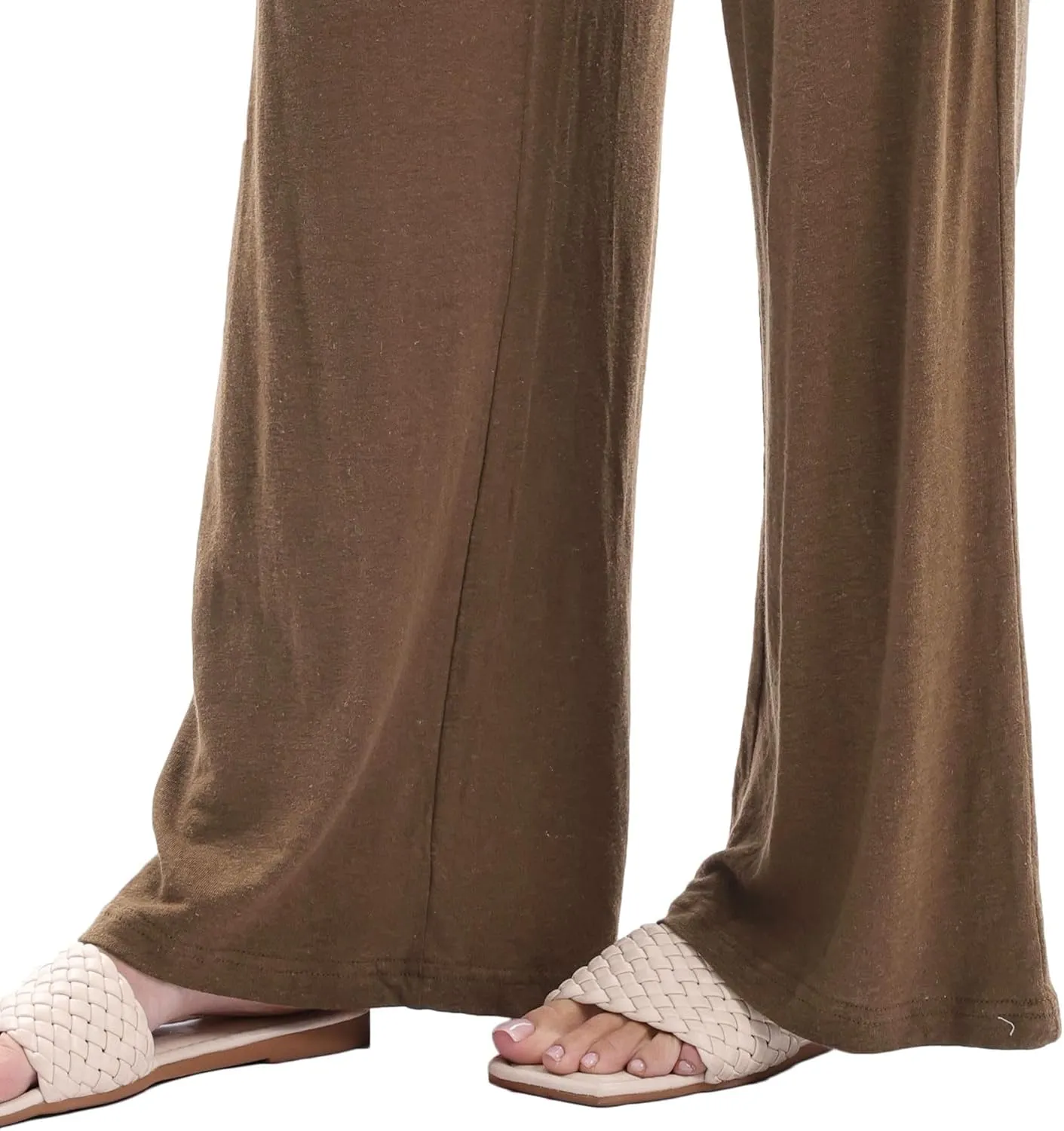 Womens Linen Knit High Waist Elastic Wide Leg Lounge Pants