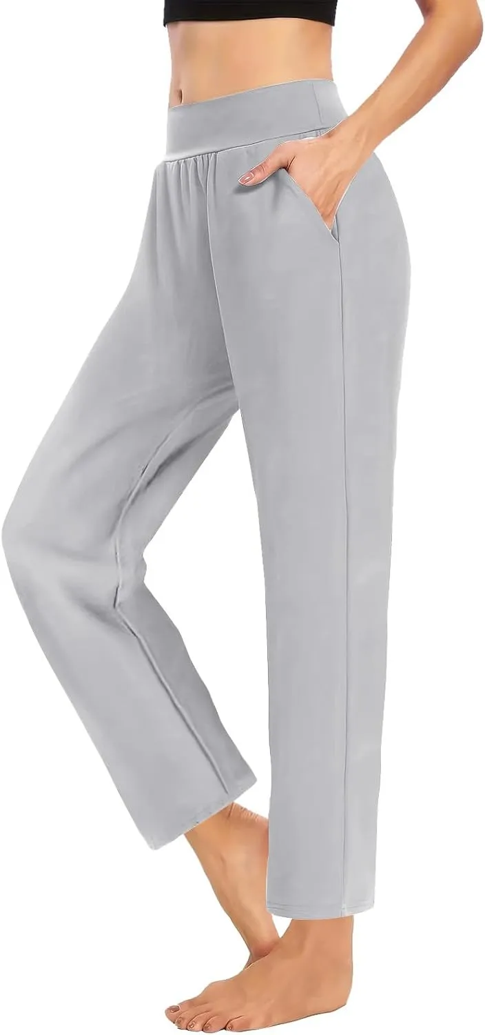 Womens Pants Formal Straight Wide Leg Baggy Fashion Trousers Elastic High Waist Casual Pants with Pockets
