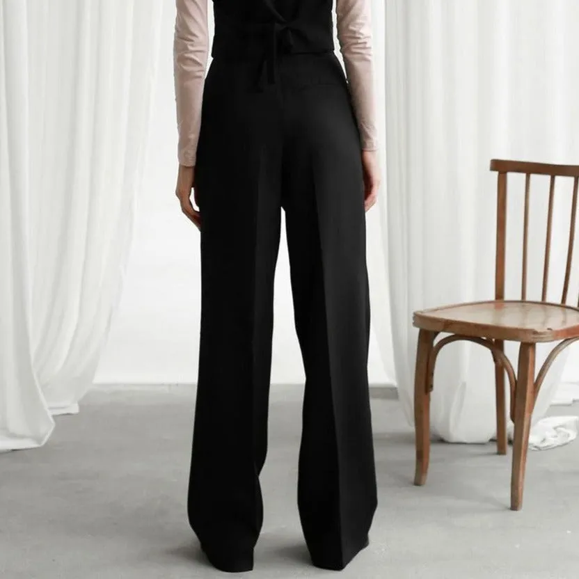 Women's Wide-Leg Trousers - High-Waisted Fit - Pleated Front - Full Length Elegant Wear